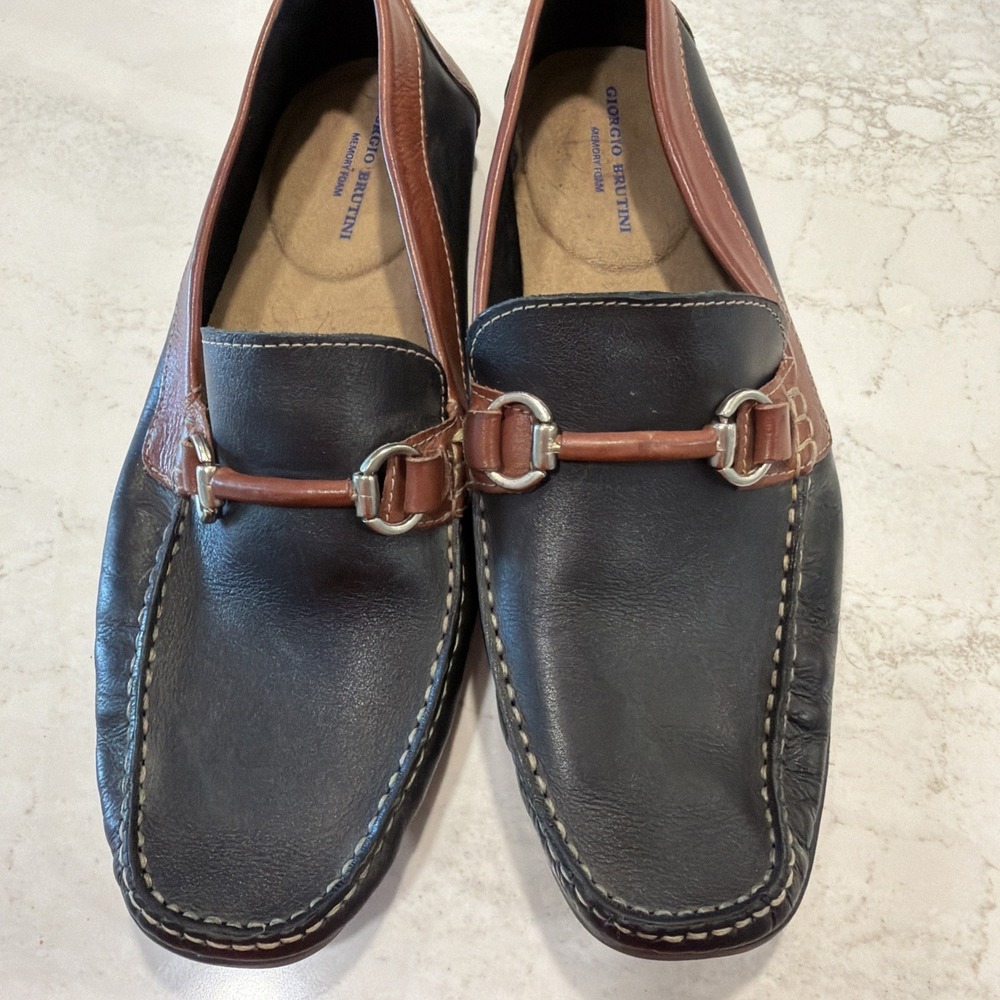 Giorgio Brutini Le Glove Men Horse Bit Two Tone Black Brown Leather Loafers 10.5 - Picture 10 of 14